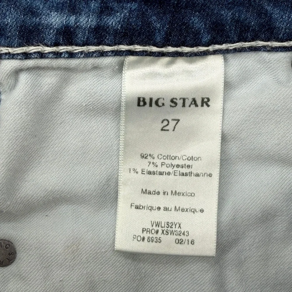 Big Star Liv Acid Wash Denim Shorts Light Blue Distressed Low Rise Womens 29